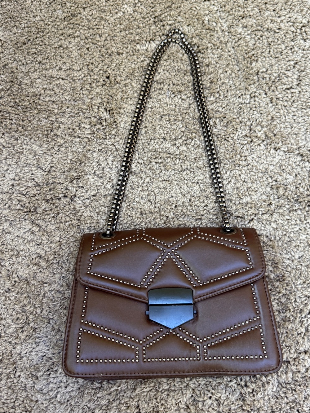 Brown Studded Leather Shoulder Bag - Women! NWOT.